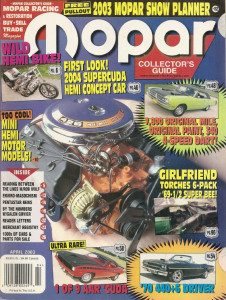 MOPAR COLLECTORS GUIDE 2003 APR - ULTRA RARE AAR, WILD HEMI BIKE, CONCEPT CAR